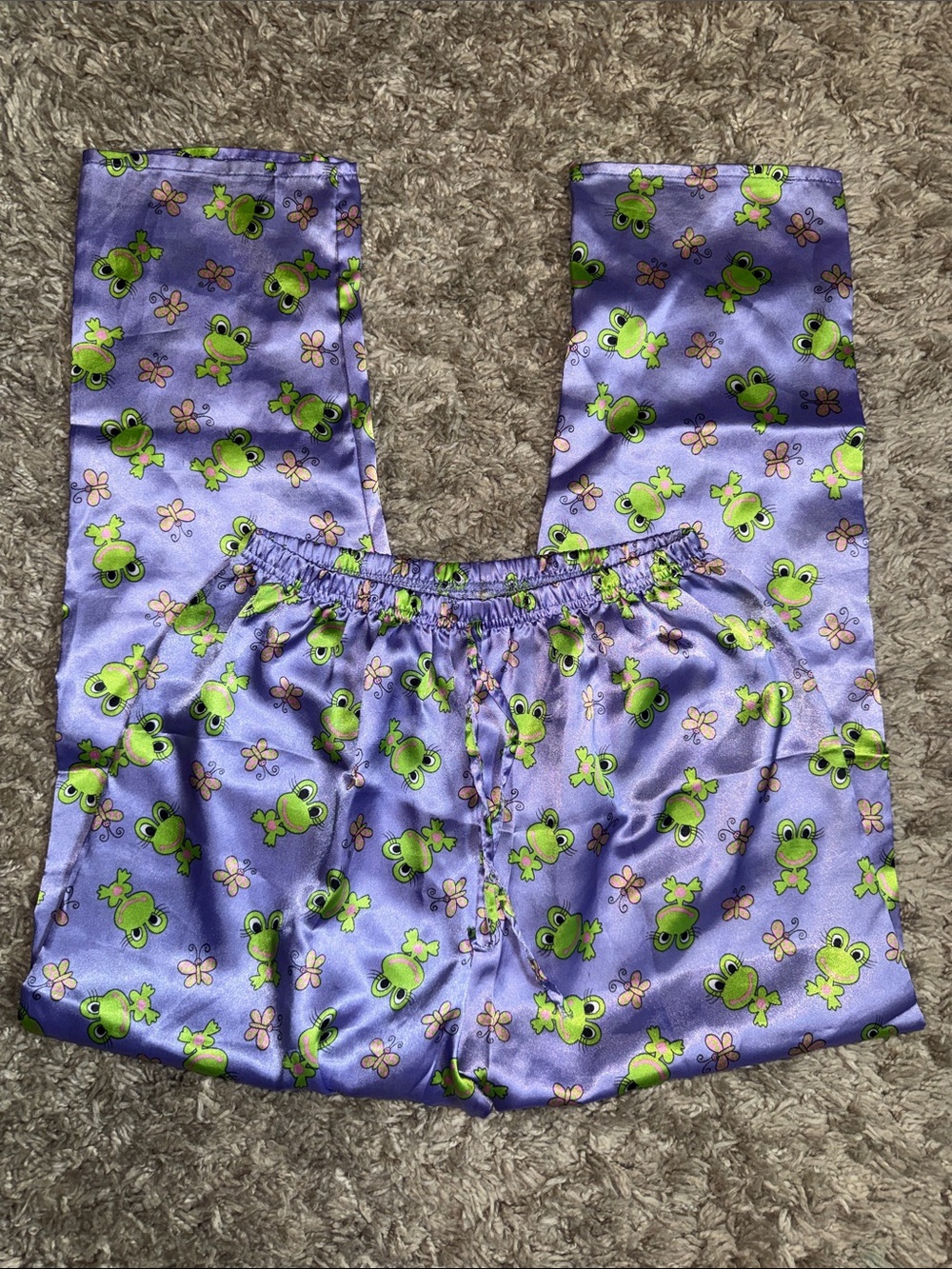 Women’s Purple Frog-Print Satin Pajama Pants - Brand Unspecified